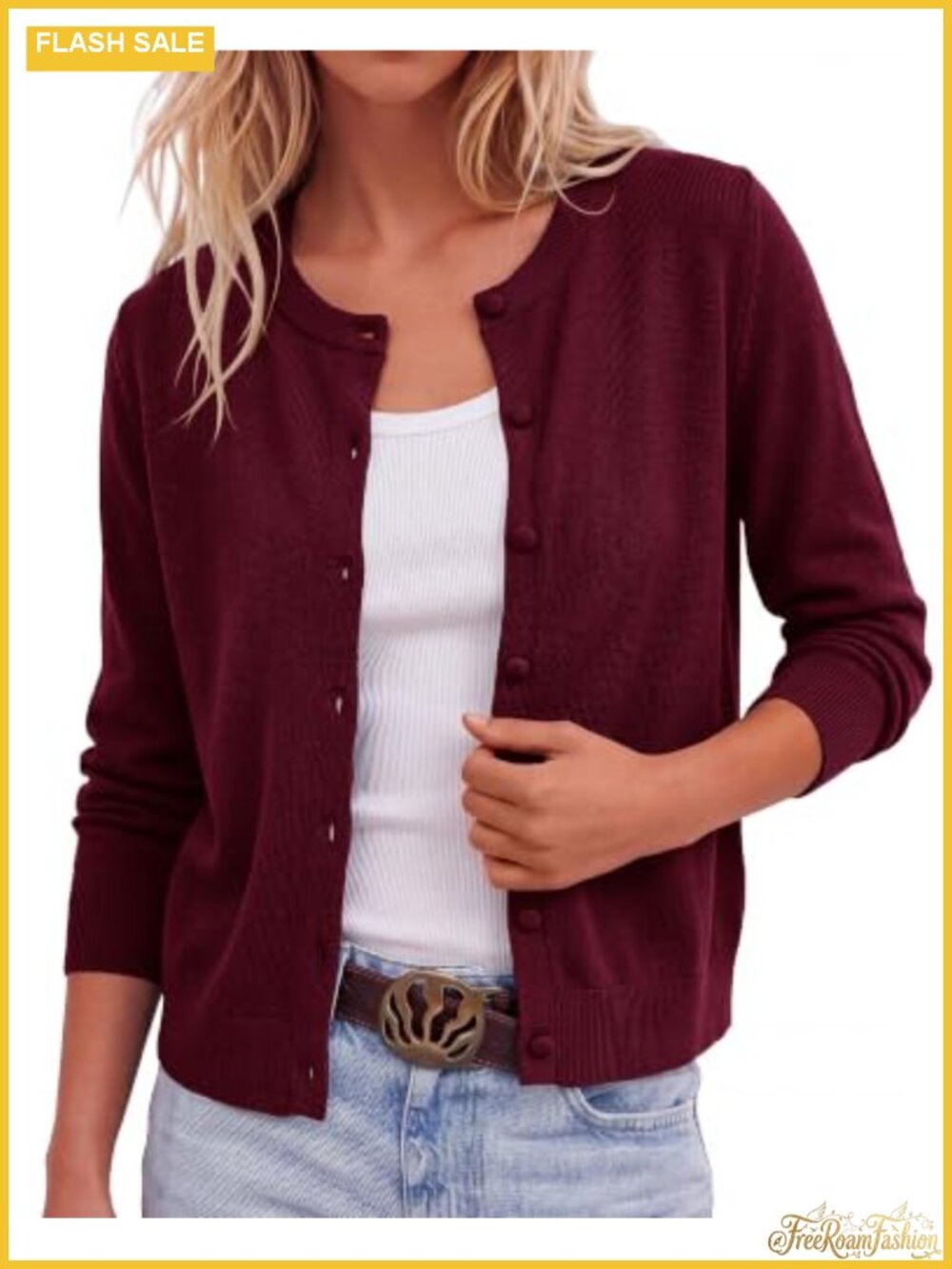 Women's Lightweight Button Front Cardigan Sweater Crew Neck Loungewear